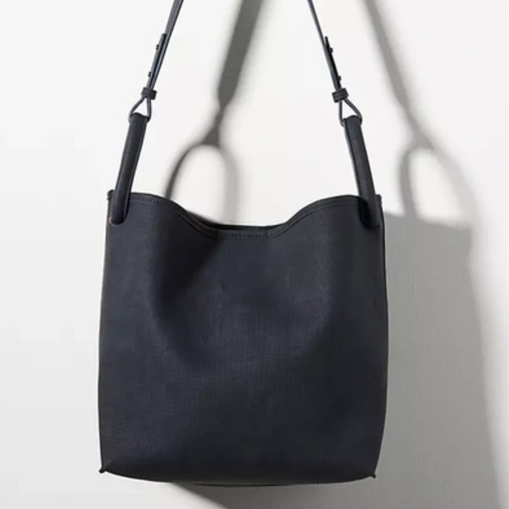 Anthropologie Loop Handle Bucket Bag Navy